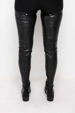 AZALEA WANG SMITTEN OVER YOU OVER THE KNEE FLAT BOOT WITH 4 WAY STRETCH -AZALEA WANG SHOP azalea wang smitten over you over the knee flat boot black pu 4 4 c1