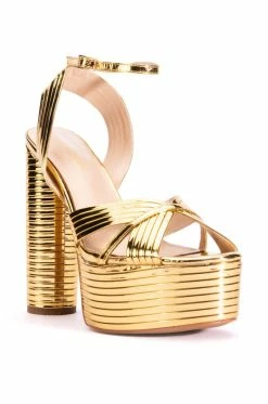 AZALEA WANG STACK IT UP STRAPPY SEXY CHUNKY SANDAL IN GOLD -AZALEA WANG SHOP azalea wang stack it up strappy sexy chunky sandal in gold gold 3 3
