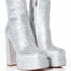 AZALEA WANG STAR POWER EMBELLISHED CHUNKY PLATFORM BOOTIE IN SILVER -AZALEA WANG SHOP azalea wang star power embellished chunky platform bootie in silver silver 1 1