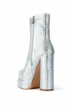 AZALEA WANG STAR POWER EMBELLISHED CHUNKY PLATFORM BOOTIE IN SILVER -AZALEA WANG SHOP azalea wang star power embellished chunky platform bootie in silver silver 4 4