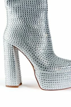AZALEA WANG STAR POWER EMBELLISHED CHUNKY PLATFORM BOOTIE IN SILVER -AZALEA WANG SHOP azalea wang star power embellished chunky platform bootie in silver silver 5 5