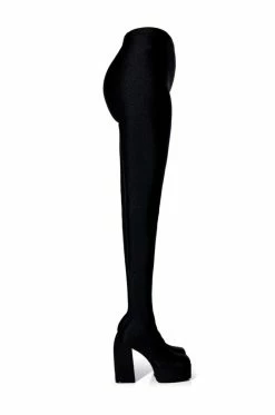 AZALEA WANG STAR STRETCH CHUNKY HEEL PANT BOOT IN BLACK -AZALEA WANG SHOP azalea wang star stretch chunky heel pant boot in black black 4 4