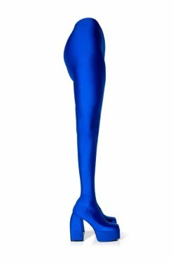 AZALEA WANG STAR STRETCH CHUNKY HEEL PANT BOOT IN BLUE 11 AZALEA WANG STAR STRETCH CHUNKY HEEL PANT BOOT IN BLUE -AZALEA WANG SHOP azalea wang star stretch chunky heel pant boot in blue blue 3 3 c1 c1