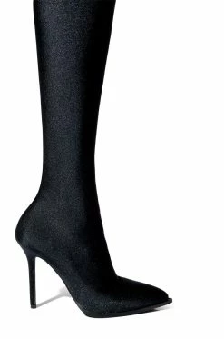 AZALEA WANG STAR STRETCH NEW LEVEL THIGH HIGH STILETTO BOOT IN BLACK -AZALEA WANG SHOP azalea wang star stretch new level thigh high stiletto boot in black black 5 5