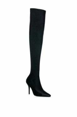 AZALEA WANG STAR STRETCH THIGH HIGH STILETTO BOOT IN BLACK -AZALEA WANG SHOP azalea wang star stretch thigh high stiletto boot in black black 4 4 c1 c1