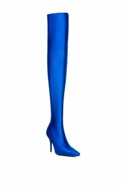 AZALEA WANG STAR STRETCH THIGH HIGH STILETTO BOOT IN BLUE -AZALEA WANG SHOP azalea wang star stretch thigh high stiletto boot in blue blue 4 4 c1