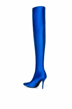 AZALEA WANG STAR STRETCH THIGH HIGH STILETTO BOOT IN BLUE -AZALEA WANG SHOP azalea wang star stretch thigh high stiletto boot in blue blue 5 5