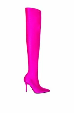 AZALEA WANG STAR STRETCH THIGH HIGH STILETTO BOOT IN FUCHSIA -AZALEA WANG SHOP azalea wang star stretch thigh high stiletto boot in fuchsia fuchsia 6 6