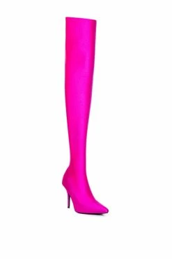 AZALEA WANG STAR STRETCH THIGH HIGH STILETTO BOOT IN FUCHSIA -AZALEA WANG SHOP azalea wang star stretch thigh high stiletto boot in fuchsia fuchsia 7 7