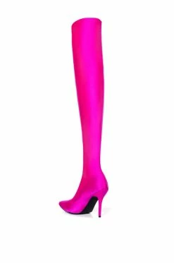 AZALEA WANG STAR STRETCH THIGH HIGH STILETTO BOOT IN FUCHSIA -AZALEA WANG SHOP azalea wang star stretch thigh high stiletto boot in fuchsia fuchsia 8 8