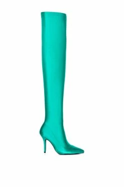 AZALEA WANG STAR STRETCH THIGH HIGH STILETTO BOOT IN GREEN -AZALEA WANG SHOP azalea wang star stretch thigh high stiletto boot in green green 4 4 c1