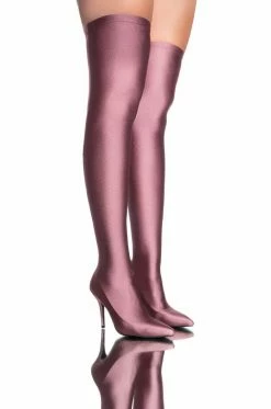 AZALEA WANG STAR STRETCH THIGH HIGH STILETTO BOOT IN TAUPE -AZALEA WANG SHOP azalea wang star stretch thigh high stiletto boot in taupe taupe 3 3 c1 c1