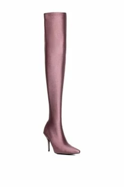 AZALEA WANG STAR STRETCH THIGH HIGH STILETTO BOOT IN TAUPE -AZALEA WANG SHOP azalea wang star stretch thigh high stiletto boot in taupe taupe 5 5 c1