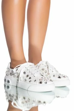 AZALEA WANG SHOP 11 AZALEA WANG STARLIGHT RHINESTONE FLAT SNEAKER IN WHITE