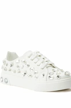 AZALEA WANG STARLIGHT RHINESTONE FLAT SNEAKER IN WHITE 10 AZALEA WANG STARLIGHT RHINESTONE FLAT SNEAKER IN WHITE -AZALEA WANG SHOP azalea wang starlight rhinestone flat sneaker in white white 5 5
