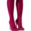 AZALEA WANG STATUE EMBELLISHED STRETCH BOOT IN PINK -AZALEA WANG SHOP azalea wang statue embellished stretch boot in pink pink 2 2
