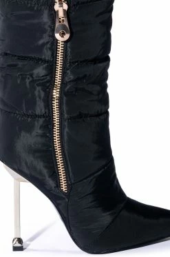 AZALEA WANG STEPPING OUT STILETTO PUFFER BOOTIE IN BLACK -AZALEA WANG SHOP azalea wang stepping out stiletto puffer bootie in black black 5 5