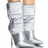 AZALEA WANG STEPPING OUT STILETTO PUFFER BOOTIE IN SILVER -AZALEA WANG SHOP azalea wang stepping out stiletto puffer bootie in silver silver 1 1