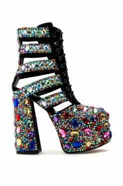 AZALEA WANG STOMP EMBELLISHED LACE UP BOOTIE IN MULTI -AZALEA WANG SHOP azalea wang stomp embellished lace up bootie in multi multi 2 2