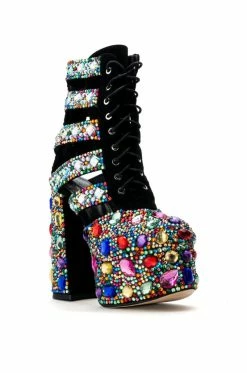 AZALEA WANG STOMP EMBELLISHED LACE UP BOOTIE IN MULTI -AZALEA WANG SHOP azalea wang stomp embellished lace up bootie in multi multi 3 3
