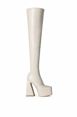 AZALEA WANG STRUT THIS WAY THIGH HIGH PLATFORM BOOT IN WHITE -AZALEA WANG SHOP azalea wang strut this way thigh high platform boot in white white 2 2