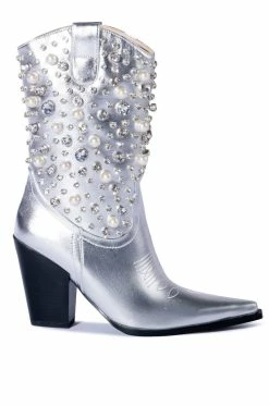 AZALEA WANG SUCH AN ORIGINAL RHINESTONE PEARL WESTERN BOOTIE IN SILVER -AZALEA WANG SHOP azalea wang such an original rhinestone pearl western bootie in silver silver 2 2