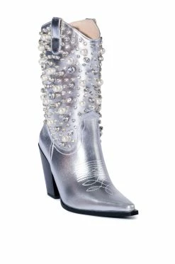 AZALEA WANG SUCH AN ORIGINAL RHINESTONE PEARL WESTERN BOOTIE IN SILVER -AZALEA WANG SHOP azalea wang such an original rhinestone pearl western bootie in silver silver 3 3