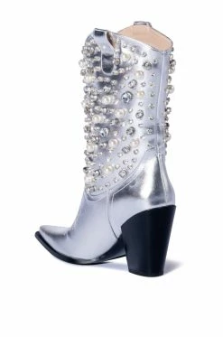 AZALEA WANG SUCH AN ORIGINAL RHINESTONE PEARL WESTERN BOOTIE IN SILVER -AZALEA WANG SHOP azalea wang such an original rhinestone pearl western bootie in silver silver 4 4