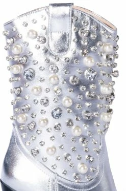 AZALEA WANG SUCH AN ORIGINAL RHINESTONE PEARL WESTERN BOOTIE IN SILVER -AZALEA WANG SHOP azalea wang such an original rhinestone pearl western bootie in silver silver 5 5