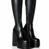 AZALEA WANG SUTTON PU CHUNKY BOOT WITH 4 WAY STRETCH IN BLACK -AZALEA WANG SHOP azalea wang sutton pu chunky boot in black black 1 1