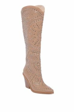AZALEA WANG TEXAS EMBELLISHED WESTERN BOOT IN NUDE -AZALEA WANG SHOP azalea wang texas embellished western boot in nude beige 3 3
