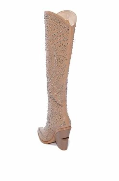 AZALEA WANG TEXAS EMBELLISHED WESTERN BOOT IN NUDE -AZALEA WANG SHOP azalea wang texas embellished western boot in nude beige 4 4