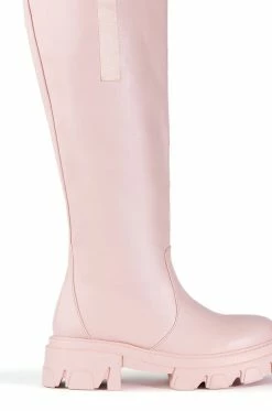 AZALEA WANG THERE SHE GOES FLATFORM BOOT IN PINK -AZALEA WANG SHOP azalea wang there she goes flatform boot in pink pink 5 5
