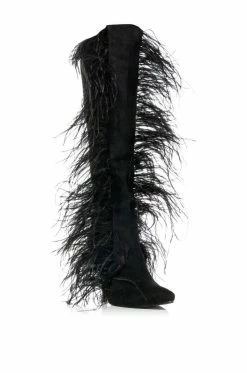 AZALEA WANG TORNADO FEATHER KNEE HIGH BOOT -AZALEA WANG SHOP azalea wang tornado feather knee high boot black 3 3