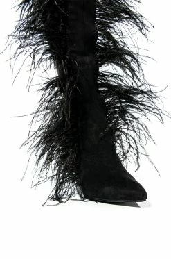 AZALEA WANG TORNADO FEATHER KNEE HIGH BOOT -AZALEA WANG SHOP azalea wang tornado feather knee high boot black 5 5