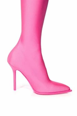 AZALEA WANG STAR STRETCH NEW LEVEL THIGH HIGH STILETTO BOOT IN PINK -AZALEA WANG SHOP azalea wang trixie disco stretch stiletto boot in pink pink 5 5