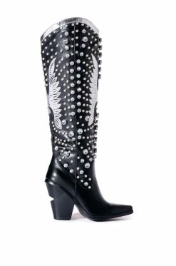 AZALEA WANG UPBEAT RHINESTONE EMBELLISHED WESTERN BOOT IN BLACK -AZALEA WANG SHOP azalea wang upbeat rhinestone embellished western boot in black black 2 2