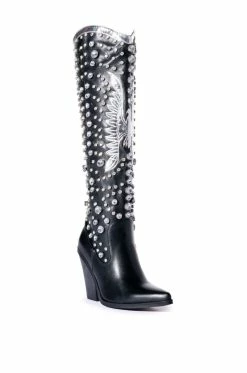 AZALEA WANG UPBEAT RHINESTONE EMBELLISHED WESTERN BOOT IN BLACK -AZALEA WANG SHOP azalea wang upbeat rhinestone embellished western boot in black black 3 3