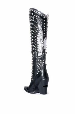 AZALEA WANG UPBEAT RHINESTONE EMBELLISHED WESTERN BOOT IN BLACK -AZALEA WANG SHOP azalea wang upbeat rhinestone embellished western boot in black black 4 4