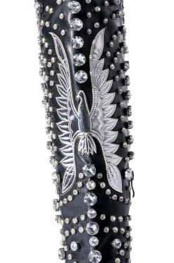 AZALEA WANG UPBEAT RHINESTONE EMBELLISHED WESTERN BOOT IN BLACK -AZALEA WANG SHOP azalea wang upbeat rhinestone embellished western boot in black black 5 5