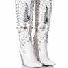 AZALEA WANG UPBEAT RHINESTONE EMBELLISHED WESTERN BOOT IN WHITE -AZALEA WANG SHOP azalea wang upbeat rhinestone embellished western boot in white white 1 1