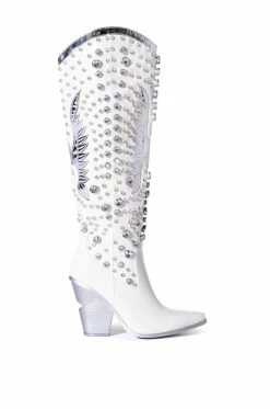 AZALEA WANG UPBEAT RHINESTONE EMBELLISHED WESTERN BOOT IN WHITE -AZALEA WANG SHOP azalea wang upbeat rhinestone embellished western boot in white white 2 2