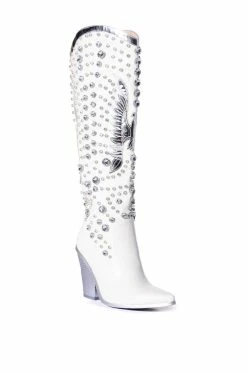AZALEA WANG UPBEAT RHINESTONE EMBELLISHED WESTERN BOOT IN WHITE -AZALEA WANG SHOP azalea wang upbeat rhinestone embellished western boot in white white 3 3