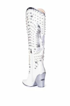 AZALEA WANG UPBEAT RHINESTONE EMBELLISHED WESTERN BOOT IN WHITE -AZALEA WANG SHOP azalea wang upbeat rhinestone embellished western boot in white white 4 4