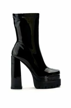 AZALEA WANG VIPER PATENT BOOTIE IN BLACK -AZALEA WANG SHOP azalea wang viper patent bootie in black black 3 3