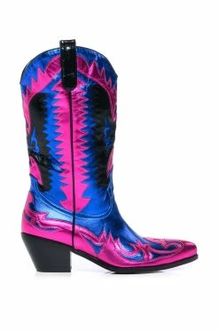 AZALEA WANG WAY METALLIC BOOT IN BLUE -AZALEA WANG SHOP azalea wang way metallic boot in blue blue 2 2