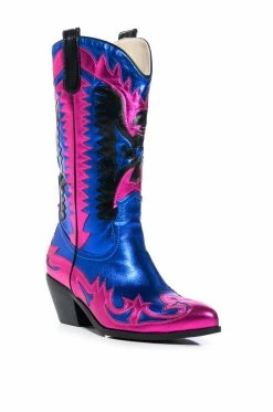 AZALEA WANG WAY METALLIC BOOT IN BLUE -AZALEA WANG SHOP azalea wang way metallic boot in blue blue 3 3