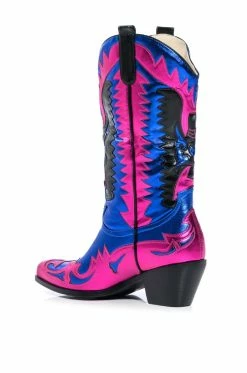 AZALEA WANG WAY METALLIC BOOT IN BLUE -AZALEA WANG SHOP azalea wang way metallic boot in blue blue 4 4