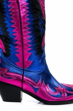 AZALEA WANG WAY METALLIC BOOT IN BLUE -AZALEA WANG SHOP azalea wang way metallic boot in blue blue 5 5