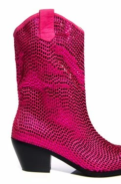 AZALEA WANG WELLINGTON EMBELLISHED WESTERN BOOTIE IN FUCHSIA -AZALEA WANG SHOP azalea wang wellington embellished western bootie in fuchsia fuchsia 5 5